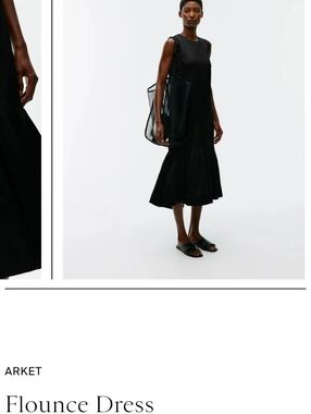 NWOT Arket Black Midi Flounce Dress Sz 4 Us